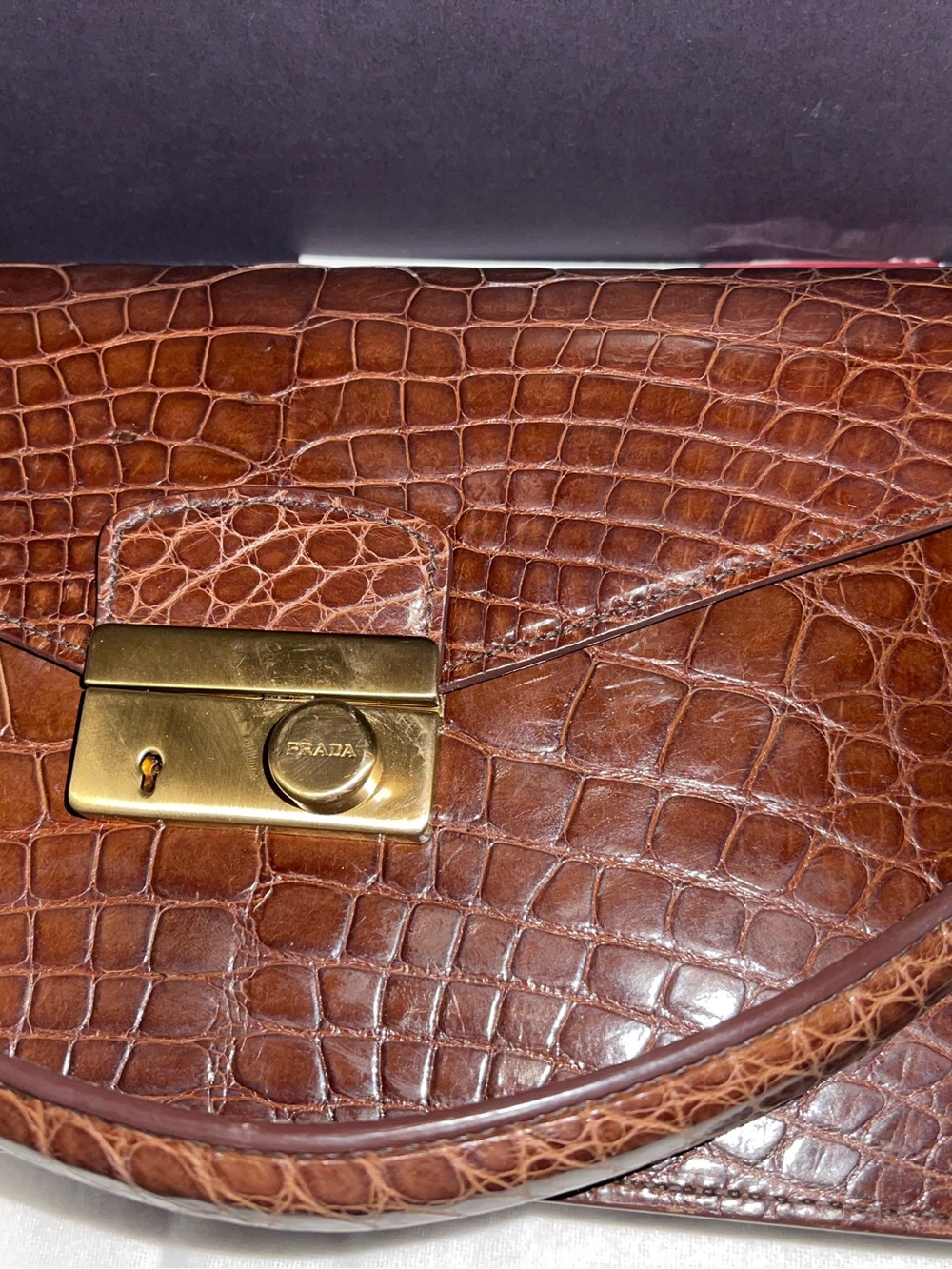 Rare Prada Brown Croc-hand bag beautiful good condition hardly worn